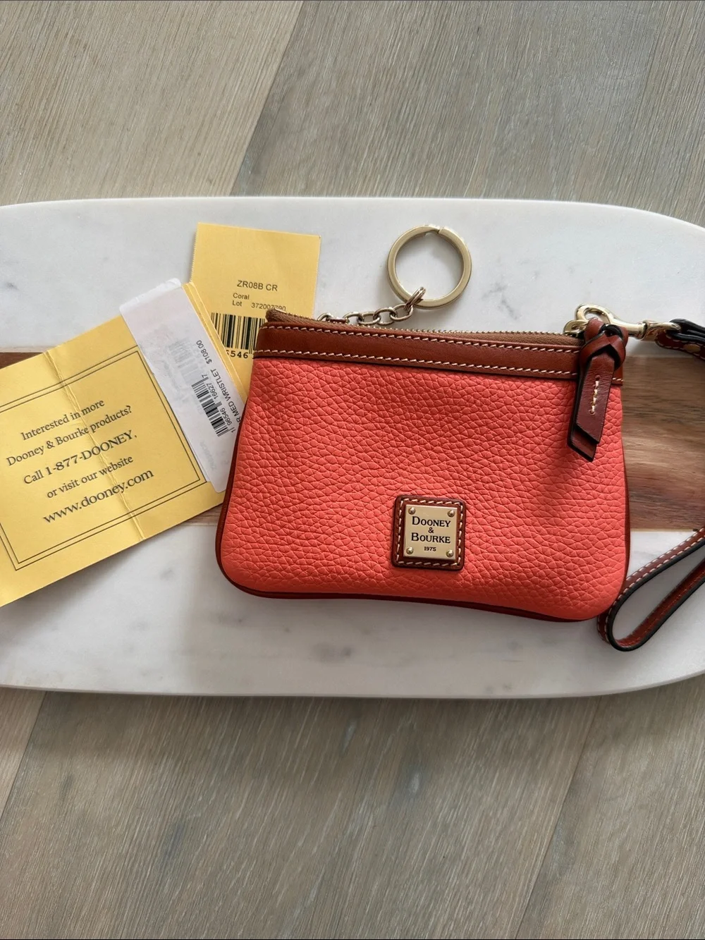 Authentic NWT Dooney & Bourne Coral Wristlet Key Pouch, Small Clutch, Wallet